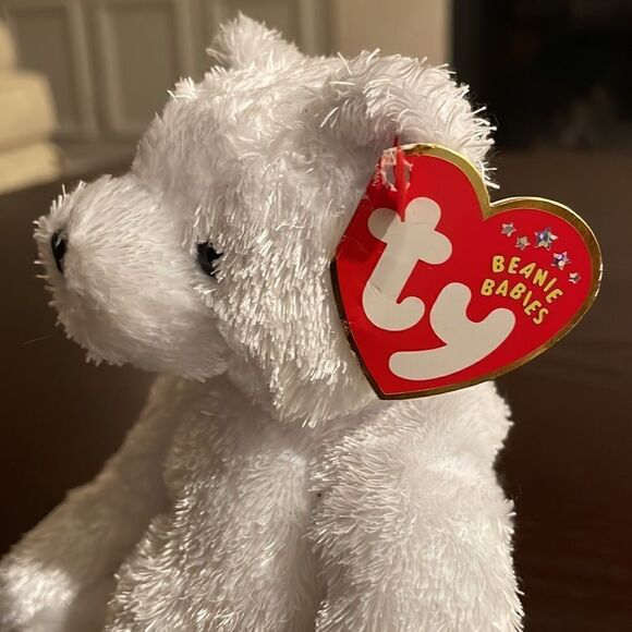 Vintage Ty Beanie Baby 2002 Bride The White Bear Excellent Condition NWT 8” long - Picture 4 of 9